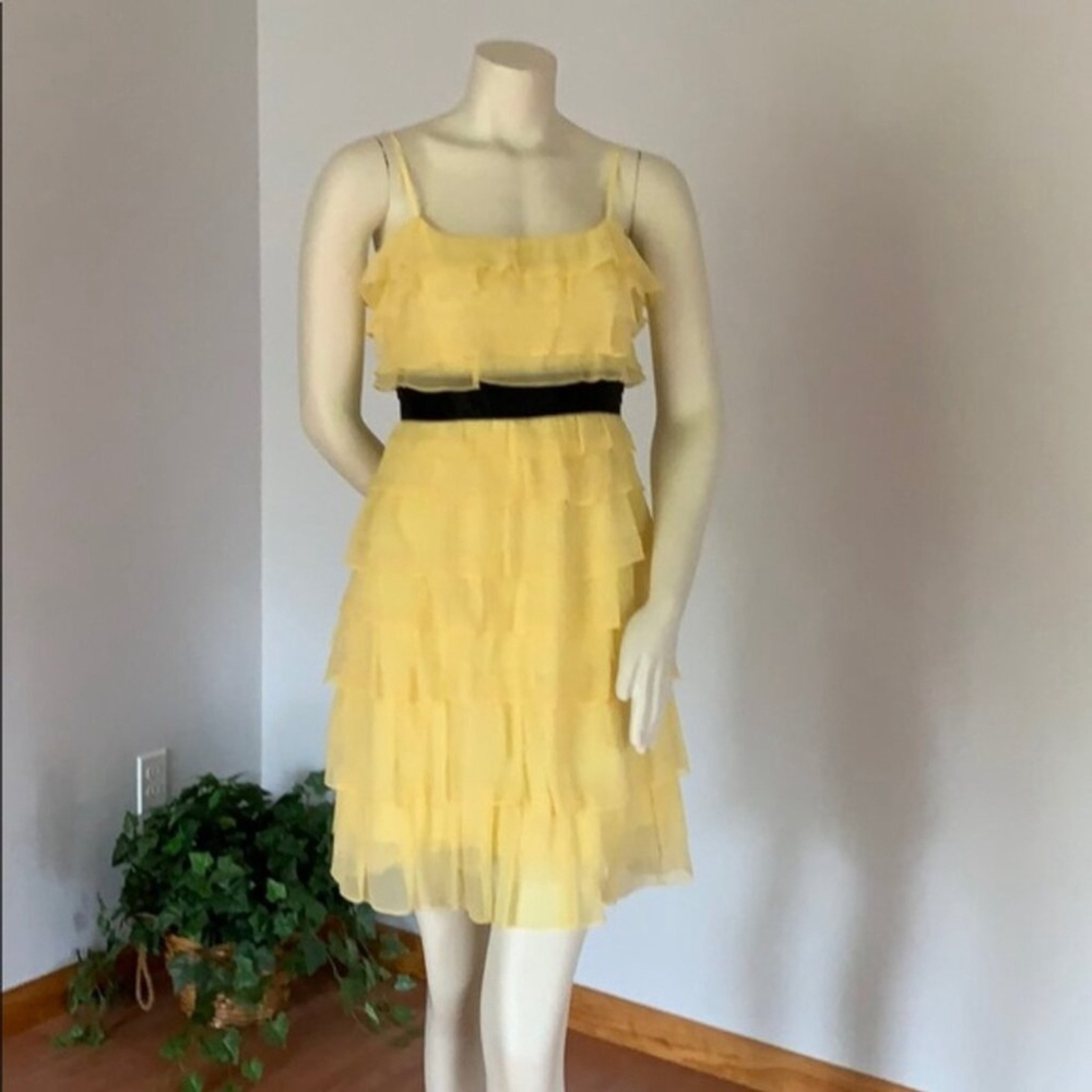 BNWOT BCBGMAXAZRIA GORGEOUS YELLOW RUFFLE DRESS | CASUAL PARTY PROM | BACK ZIP